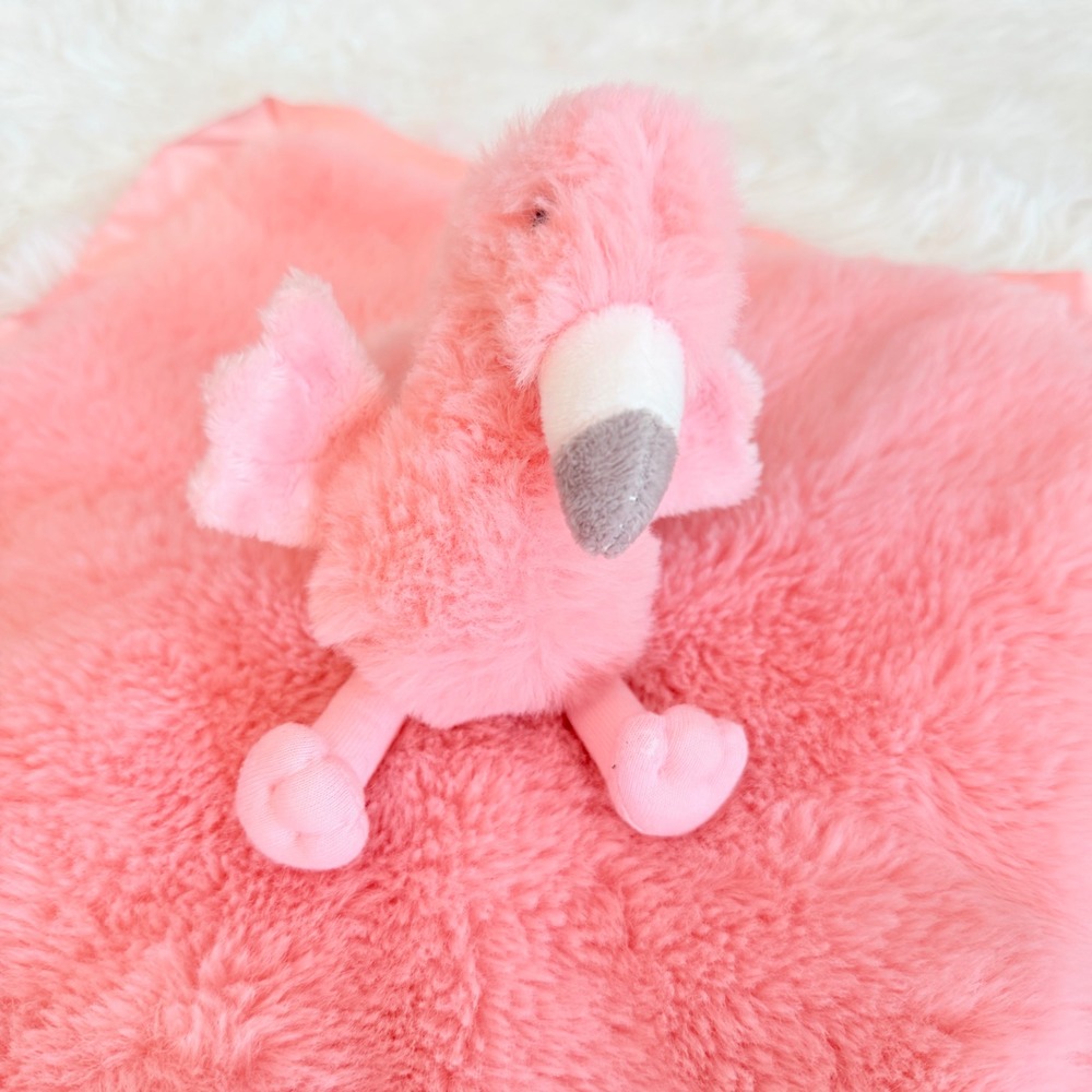 Cloud Island Pink Flamingo Security Blanket Lovey Faux Fur Satin Trim Plush Toy - Picture 5 of 9